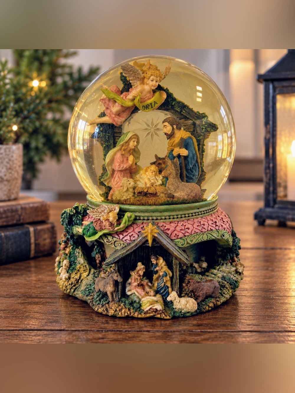 Vintage Grandeur Noel Nativity Musical Water Globe Lighted Revolving w/ Box